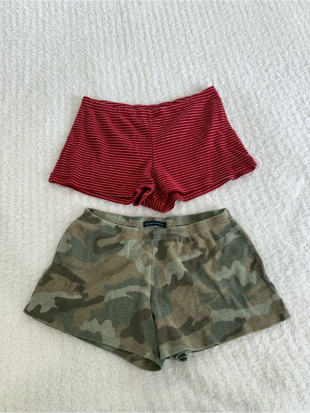 Set of Two- Brandy Melville Camo Knit Shorts & Red Stripe Lounge Set